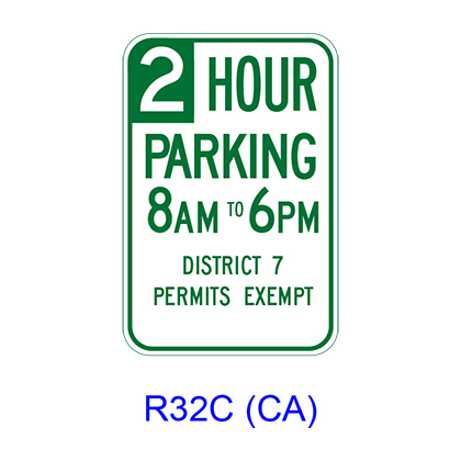 HOUR PARKING AM TO PM DISTRICT PERMITS EXEMPT R32C CA