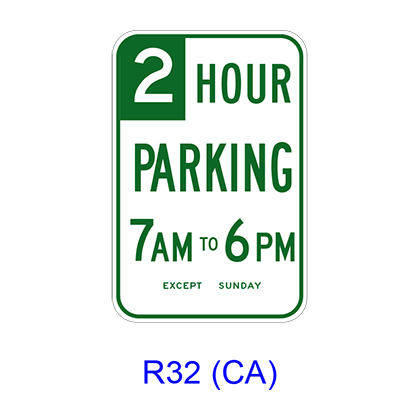 Limited Hour Minute Parking Specific Hours R32 CA